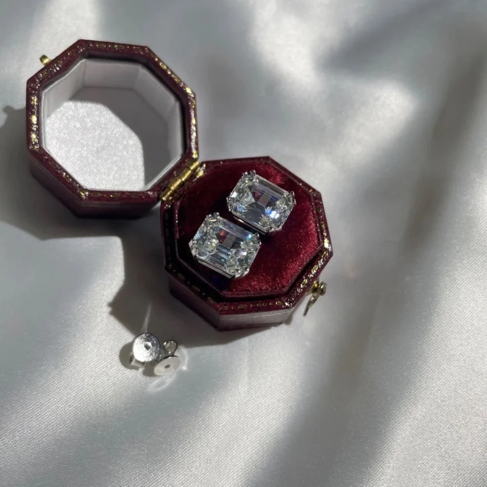 3.79Ct GUMBO Emerald Cut Square Rectangular Simulated Diamond Earrings STuds
